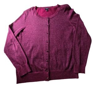 Talbots Sparkle Cardigan Sweater‎ Womens Large Petites Burgundy Jewel Button